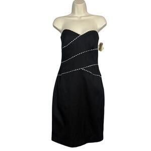 NEW! Kay Unger Strapless Cocktail Dress Offset Scallop Edge Black White - 8